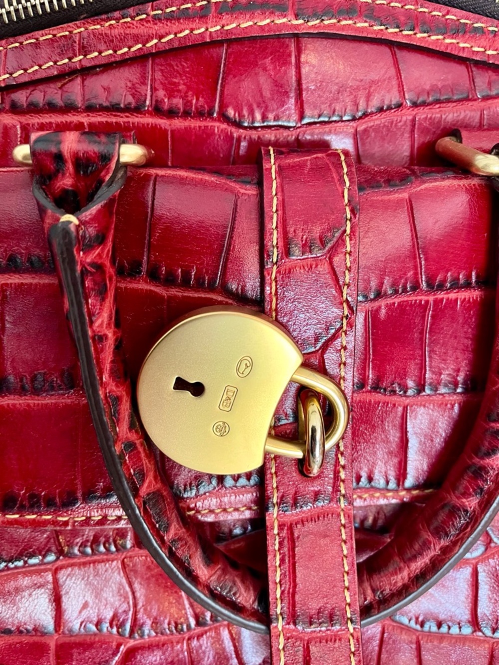 Dooney & Bourke Red Croc-Embossed Satchel with Gold Hardware - Picture 7 of 14